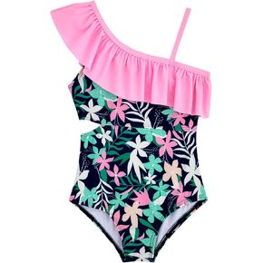 Girls One Piece Swimsuits Cutout Ruffle Bathing Suit Quick Dry Beach Swimwear with Adjustable Strap 5-14 Years
