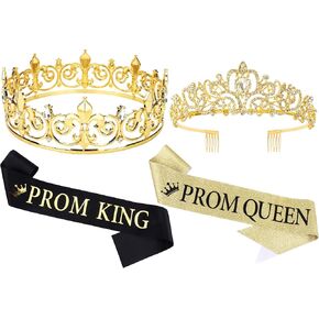 Tobatoba Prom King و Queen Crown مجموعة مع الوشاح ، كينغ وملكة تيجان للرجال والنساء ، التخرج من زي التاج الوطن لصالح الحفلات عيد ميلاد الزفاف هالوين