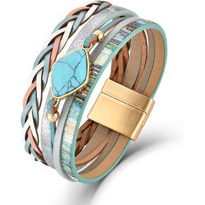 Turquoise Bracelet Leather Wrap Bracelets for Women Fashion Multi-Layer Jewelry for Her