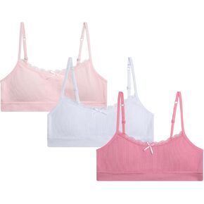 Laura Ashley Girls Training Bras - 3/6 Pack Soft Stretch Cami Bralette, Breathable Bras for Teens with Removable Pads (30-36)