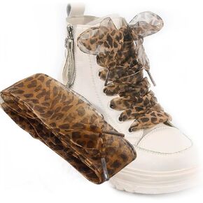 2pcs Leopard Shoe Laces, Ribbon Shoe Laces Animal Print Shoelaces for Women Girls,Cute Satin Leopard Print for Sneakers and Casual Shoes