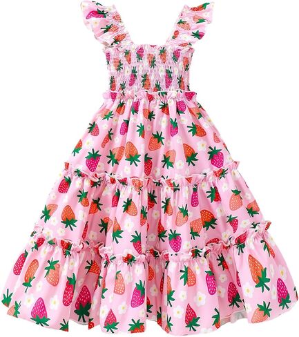 Little Girl Twirl Dress Kids Sleeveless Ruffle Tiered Smocked Dresses Girls Summer Outfits Beach Sundress in Kuwait