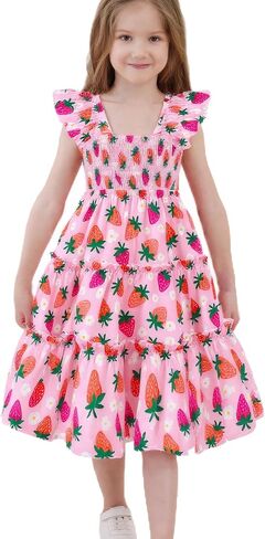 Little Girl Twirl Dress Kids Sleeveless Ruffle Tiered Smocked Dresses Girls Summer Outfits Beach Sundress in Kuwait