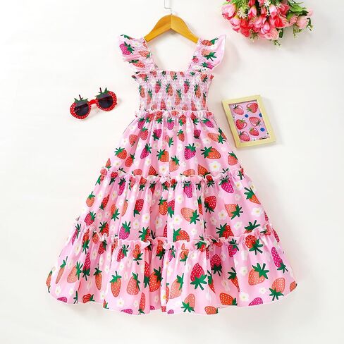 Little Girl Twirl Dress Kids Sleeveless Ruffle Tiered Smocked Dresses Girls Summer Outfits Beach Sundress in Kuwait