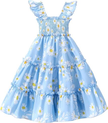 Little Girl Twirl Dress Kids Sleeveless Ruffle Tiered Smocked Dresses Girls Summer Outfits Beach Sundress in Kuwait