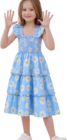 Little Girl Twirl Dress Kids Sleeveless Ruffle Tiered Smocked Dresses Girls Summer Outfits Beach Sundress in Kuwait