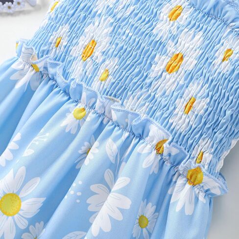 Little Girl Twirl Dress Kids Sleeveless Ruffle Tiered Smocked Dresses Girls Summer Outfits Beach Sundress in Kuwait