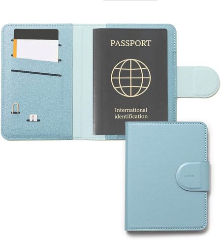LHiDS Leatherette Passport Holder with RFID Protection, Premium PU Leather, Snap Button Closure, Travel Passport Wallet Cover for Passport, Boarding Passes, Business Cards, Cash (Classic Brown) in Saudi Arabia