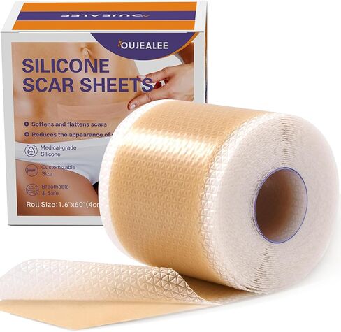 Silicone Scar Tape, Medical Grade Silicone Scar Sheets for Surgical Scars, Soft & Flexiable Size Silicone Strips for C Section, Keloid, Tummy Tuck, Burn, 1.6" X 60" Roll in Kuwait