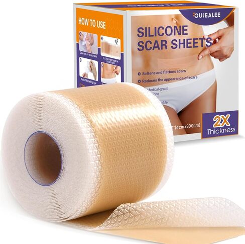 Silicone Scar Tape, Medical Grade Silicone Scar Sheets for Surgical Scars, Soft & Flexiable Size Silicone Strips for C Section, Keloid, Tummy Tuck, Burn, 1.6" X 60" Roll in Kuwait