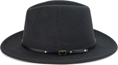 Felt Panama Fedora Hats for Woman Man - Classic Wide Brim Jazz Hat with Belt Buckle Size M in Saudi Arabia