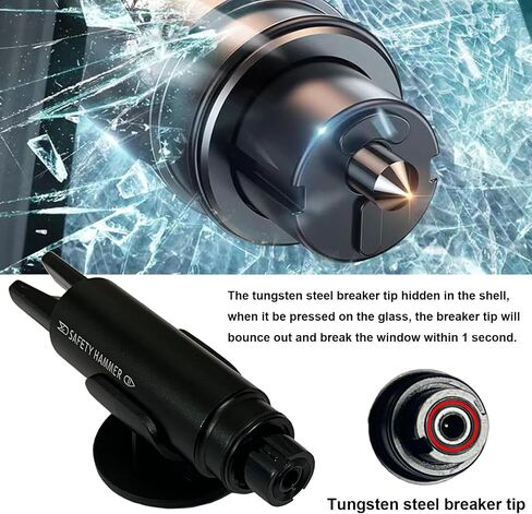 3Pcs Car Window Breaker & 1PCS Hand Grab Strap, Seatbelt Cutter Glass Breaker Tool 2 -in-1 Emergency Car Safety Hammer Escape Tool for Underwater and LAN Black in Saudi Arabia