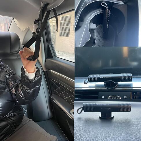 3Pcs Car Window Breaker & 1PCS Hand Grab Strap, Seatbelt Cutter Glass Breaker Tool 2 -in-1 Emergency Car Safety Hammer Escape Tool for Underwater and LAN Black in Saudi Arabia