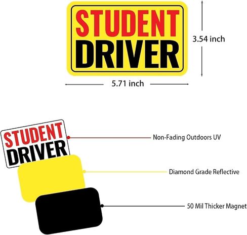 2 Pack Student Driver Magnet & New Driver Car Magnet - Removable Reflective Stickers No Residue, Essential Safety Stickers for Cars, Magnetic Decal (Red/Black-Student) in Saudi Arabia