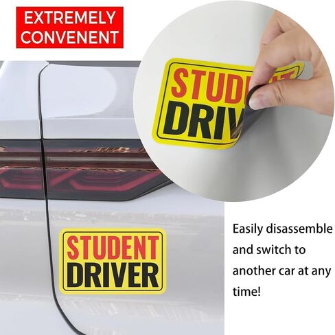 2 Pack Student Driver Magnet & New Driver Car Magnet - Removable Reflective Stickers No Residue, Essential Safety Stickers for Cars, Magnetic Decal (Red/Black-Student) in Saudi Arabia