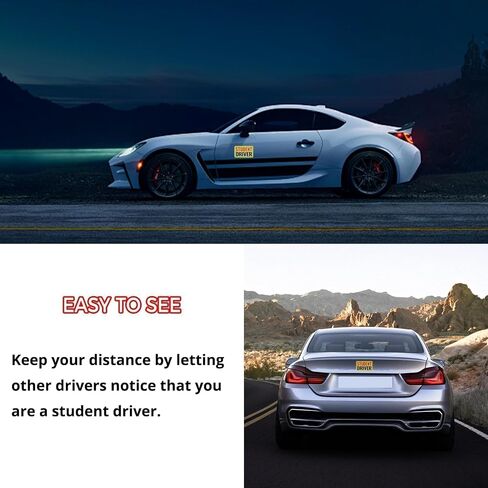 2 Pack Student Driver Magnet & New Driver Car Magnet - Removable Reflective Stickers No Residue, Essential Safety Stickers for Cars, Magnetic Decal (Red/Black-Student) in Saudi Arabia