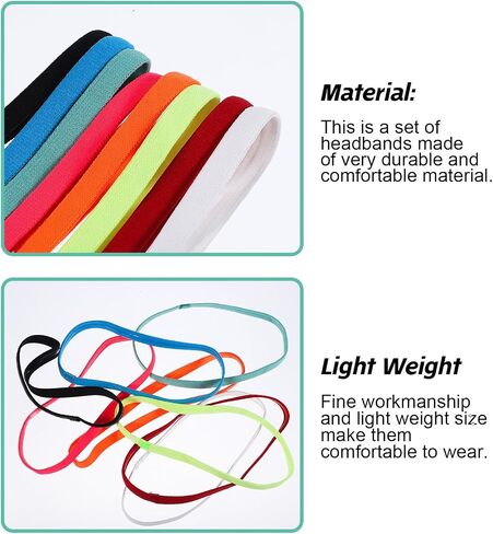 simarro 8Pcs Elastic Headbands for Women, Thin Elastic Sports Headbands Stretchy Skinny Non-Slip Athletic Hair Bands for Women Men Workout Running in Saudi Arabia
