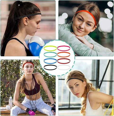 simarro 8Pcs Elastic Headbands for Women, Thin Elastic Sports Headbands Stretchy Skinny Non-Slip Athletic Hair Bands for Women Men Workout Running in Saudi Arabia