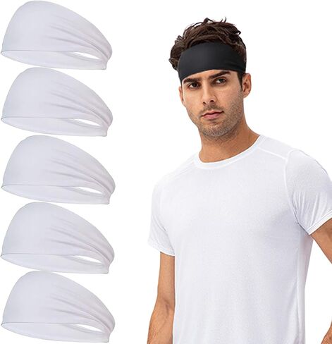 Sports Headbands for Men Women 5 Pack, Wide Workout Headband, Elastic Moisture Wicking Sweat Bands Sweatband for Running, Cycling, Yoga, Dance etc in Saudi Arabia