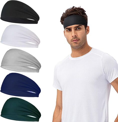 Sports Headbands for Men Women 5 Pack, Wide Workout Headband, Elastic Moisture Wicking Sweat Bands Sweatband for Running, Cycling, Yoga, Dance etc in Saudi Arabia