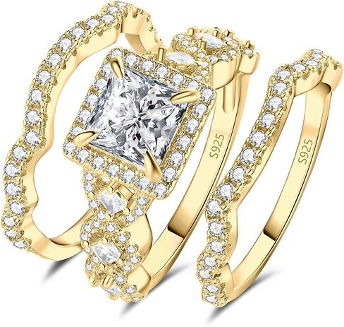 JewelryPalace Princess Cut 1.5ct Cubic Zirconia Engagement Rings for Women, 925 Sterling Silver 14K Gold Promise Ring for her, Infinitiy Twist Simulated Diamond Anniversary Wedding Band Bridal Sets in Saudi Arabia