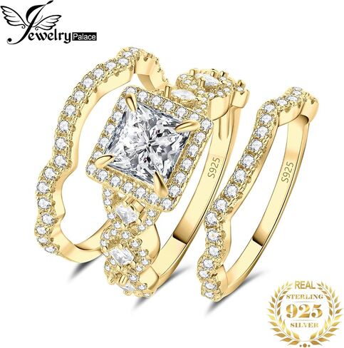 JewelryPalace Princess Cut 1.5ct Cubic Zirconia Engagement Rings for Women, 925 Sterling Silver 14K Gold Promise Ring for her, Infinitiy Twist Simulated Diamond Anniversary Wedding Band Bridal Sets in Saudi Arabia