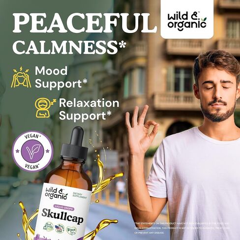 Wild & Organic Skullcap Herb Tincture - Skullcap Supplement - Mood Support - Vegan, Alcohol Free Liquid Extract - 4 fl oz in Kuwait