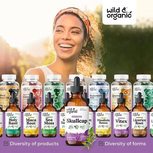 Wild & Organic Skullcap Herb Tincture - Skullcap Supplement - Mood Support - Vegan, Alcohol Free Liquid Extract - 4 fl oz in Kuwait