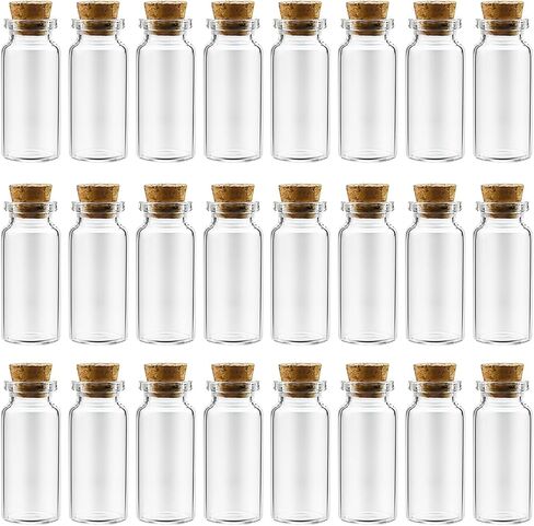 10ml 24 pcs Small Glass Bottles With Corks, USP Type 1 Class A Mini Clear Glass Vials With Corks Stoppers DIY Art Craft Storage Small Jars With Cork Lids for Home and Holiday Party Decoration in Saudi Arabia