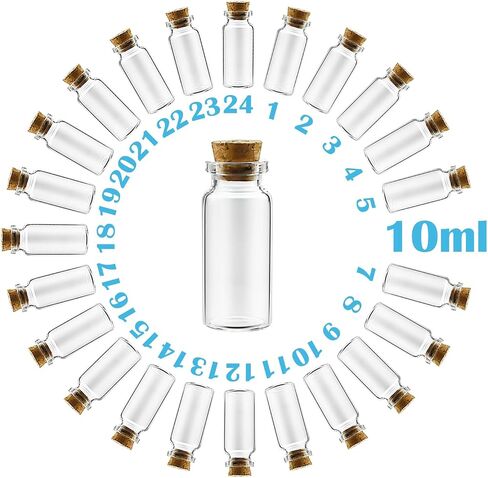 10ml 24 pcs Small Glass Bottles With Corks, USP Type 1 Class A Mini Clear Glass Vials With Corks Stoppers DIY Art Craft Storage Small Jars With Cork Lids for Home and Holiday Party Decoration in Saudi Arabia
