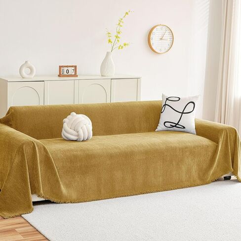 hyha Couch Cover for Dogs, Boho Sofa Covers for 3 Cushion Couch Washable, Chenille Sofa Slipcover for Pets, Soft Loveseat Sectional Couch Throw Blankets with Tassels (Grey, 71x118 Inch) in Saudi Arabia