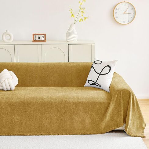 hyha Couch Cover for Dogs, Boho Sofa Covers for 3 Cushion Couch Washable, Chenille Sofa Slipcover for Pets, Soft Loveseat Sectional Couch Throw Blankets with Tassels (Grey, 71x118 Inch) in Saudi Arabia