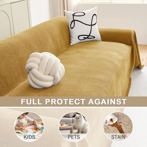 hyha Couch Cover for Dogs, Boho Sofa Covers for 3 Cushion Couch Washable, Chenille Sofa Slipcover for Pets, Soft Loveseat Sectional Couch Throw Blankets with Tassels (Grey, 71x118 Inch) in Saudi Arabia