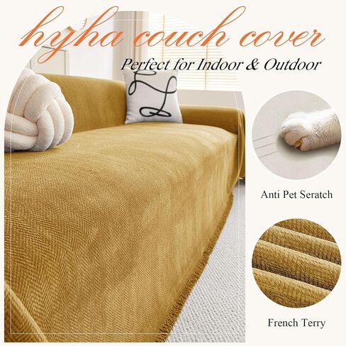 hyha Couch Cover for Dogs, Boho Sofa Covers for 3 Cushion Couch Washable, Chenille Sofa Slipcover for Pets, Soft Loveseat Sectional Couch Throw Blankets with Tassels (Grey, 71x118 Inch) in Saudi Arabia