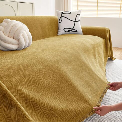 hyha Couch Cover for Dogs, Boho Sofa Covers for 3 Cushion Couch Washable, Chenille Sofa Slipcover for Pets, Soft Loveseat Sectional Couch Throw Blankets with Tassels (Grey, 71x118 Inch) in Saudi Arabia
