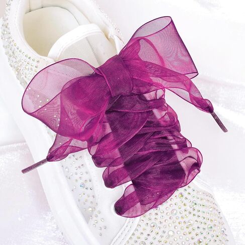 Booyckiy Ribbon Shoe Laces for Women, 4cm Wide Fashion Sheer Tulle Shoelaces for Sneakers in Saudi Arabia