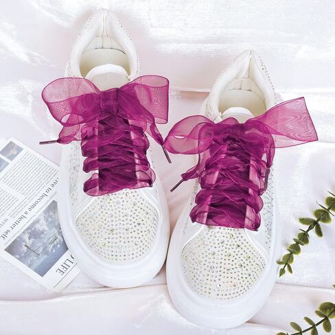 Booyckiy Ribbon Shoe Laces for Women, 4cm Wide Fashion Sheer Tulle Shoelaces for Sneakers in Saudi Arabia