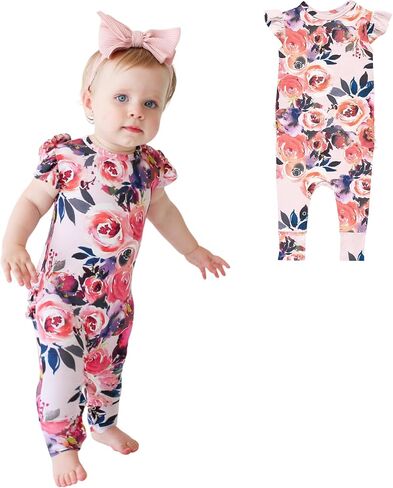 Posh Peanut Baby Girl Pajamas – Ruffled Cap Sleeve Romper PJs – Soft Viscose from Bamboo One-Piece for Babies & Toddlers in Saudi Arabia