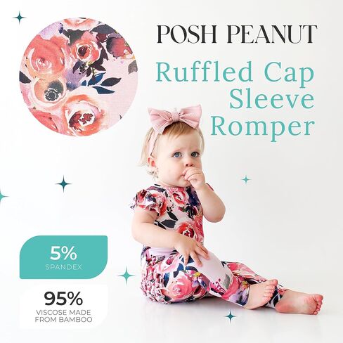 Posh Peanut Baby Girl Pajamas – Ruffled Cap Sleeve Romper PJs – Soft Viscose from Bamboo One-Piece for Babies & Toddlers in Saudi Arabia