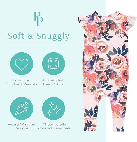 Posh Peanut Baby Girl Pajamas – Ruffled Cap Sleeve Romper PJs – Soft Viscose from Bamboo One-Piece for Babies & Toddlers in Saudi Arabia
