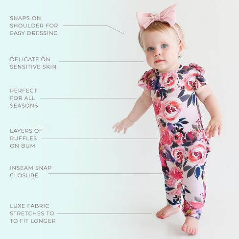 Posh Peanut Baby Girl Pajamas – Ruffled Cap Sleeve Romper PJs – Soft Viscose from Bamboo One-Piece for Babies & Toddlers in Saudi Arabia