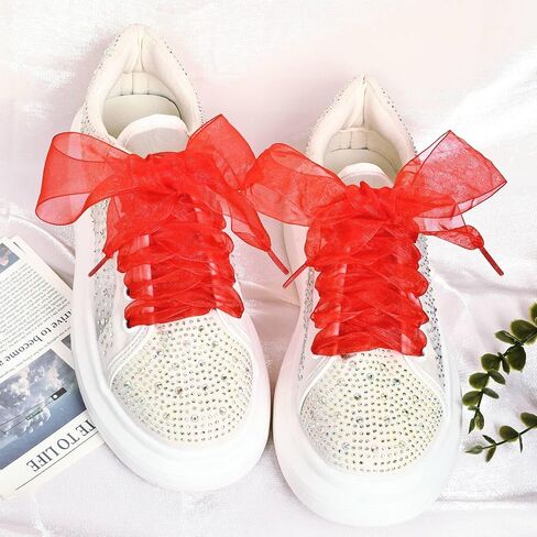 Booyckiy Ribbon Shoe Laces for Women, 4cm Wide Fashion Sheer Tulle Shoelaces for Sneakers in Saudi Arabia