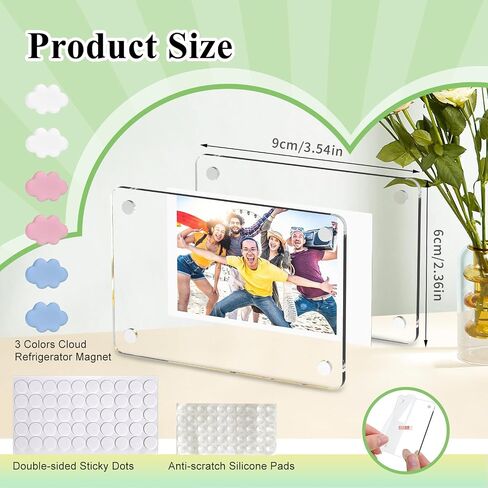 12 Packs Acrylic Magnetic Picture Frames, 2.36 x 3.54 Inch Photo Magnets for Refrigerator with 6PCS Cloud Magnets for Fujifilm Instax Mini Instant Photos Reusable Double Sided Picture Display in Saudi Arabia