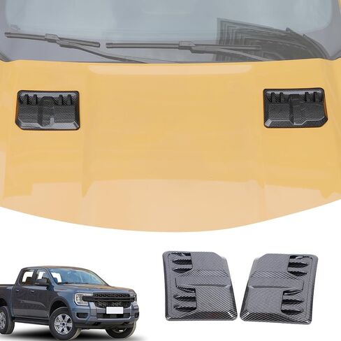 Lcojicep Engine Hood Air Outlet Vent Cover Trim Compatible with Ford Ranger 2025 2024 2023 Bonnet Vent Hood Air Intake Trim Cover Exterior Accessory，2PCS (Piano Black) in Kuwait