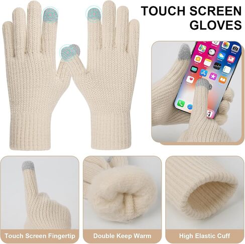 Winter Hats for Women Beanie Hat Scarf Set Warm Touchscreen Gloves Knitted Long Scarfs Beanie with Pom Gifts in Saudi Arabia