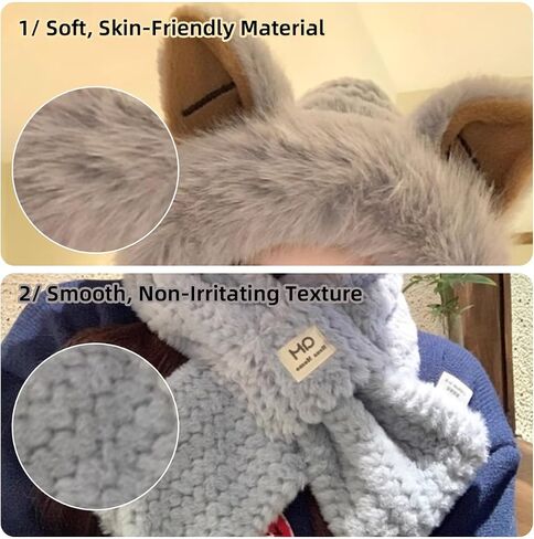 Scarf Hat with Fox Ears - Women's Winter Hooded Cozy Bear Hoodie for Cold Weather - Ultimate Warmth in Kuwait