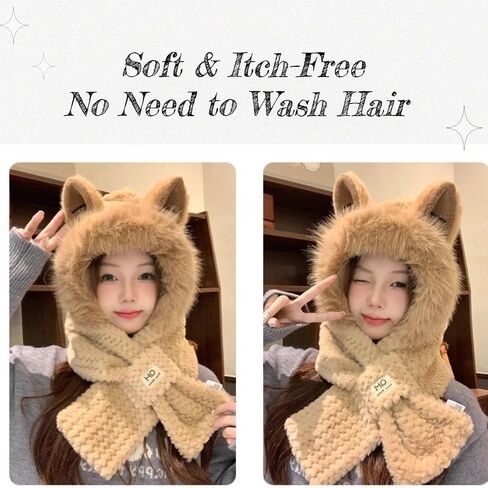 Scarf Hat with Fox Ears - Women's Winter Hooded Cozy Bear Hoodie for Cold Weather - Ultimate Warmth in Kuwait