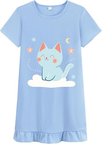 DDSOL Toddler Girl Nightgown Short Sleeve Sleepwear Kid Summer Lace Nightie Sleepshirt Nightdress Pajamas 4-10 Year in Saudi Arabia