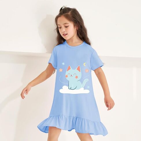 DDSOL Toddler Girl Nightgown Short Sleeve Sleepwear Kid Summer Lace Nightie Sleepshirt Nightdress Pajamas 4-10 Year in Saudi Arabia
