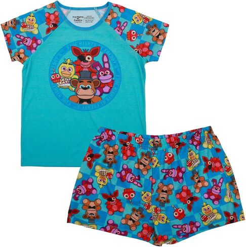 Bioworld Five Nights At Freddy's Character Print Youth Girl's Raglan T-shirt & Lounge Shorts Sleep Set in Saudi Arabia